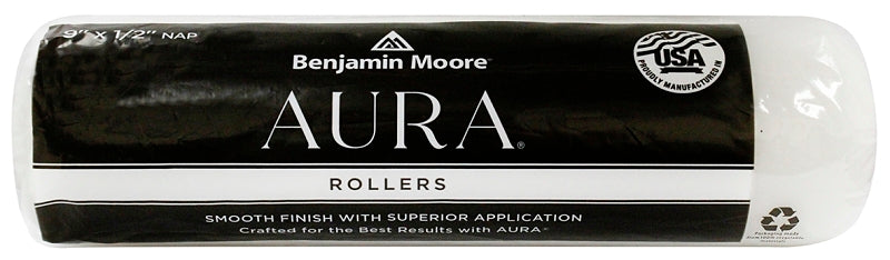 Benjamin Moore Aura 073590-018 Roller Cover, 1/2 in Thick Nap, 9 in L, Fabric Cover, Golden Yellow