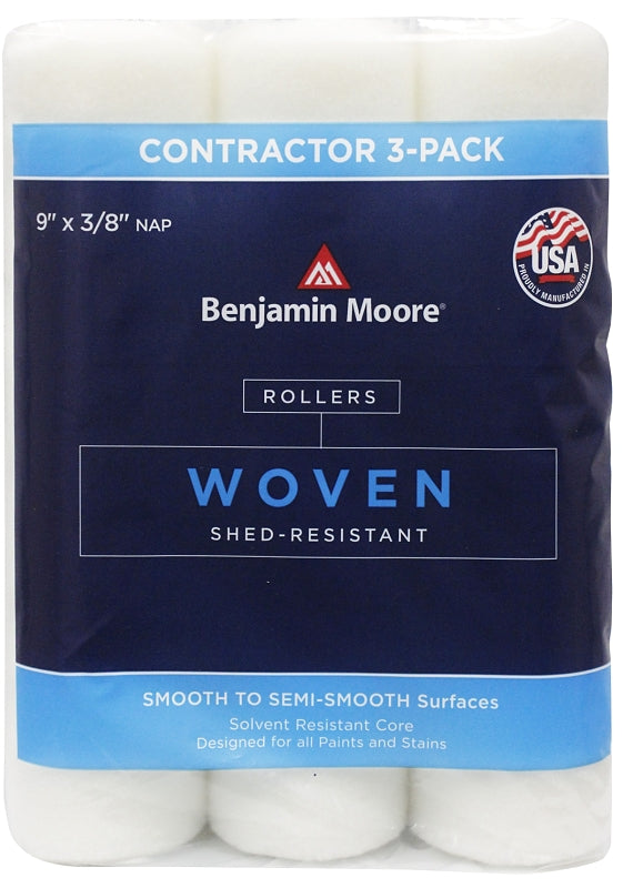Benjamin Moore U65694-018 Roller Cover, 3/8 in Thick Nap, 9 in L, Woven Cover, White