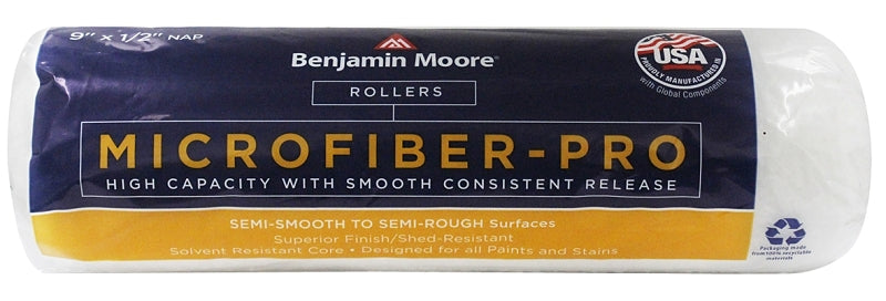 Benjamin Moore Microfiber-Pro U65678-018 Roller Cover, 1/2 in Thick Nap, 9 in L, Microfiber Cover