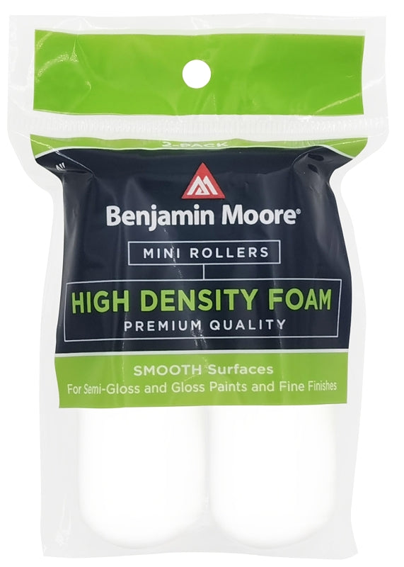 Benjamin Moore U66400-018 High-Density Mini Roller Cover, 0.236 in Thick Nap, 4 in L, Foam Cover, White