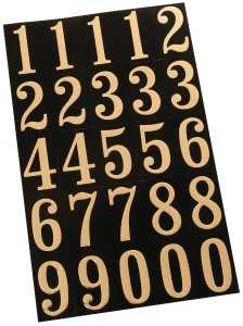 Hy-Ko MM-3N Self-Adhesive Packaged Number Set, 1-3/4 in H Character, Gold Character, Black Background, Mylar, Pack of 10