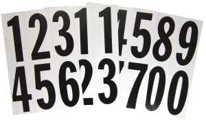 Hy-Ko MM-23N Packaged Number Set, 5-1/4 in W x 9 in H Dimensions, 3 in H Character, Black Character, White Background, Pack of 10
