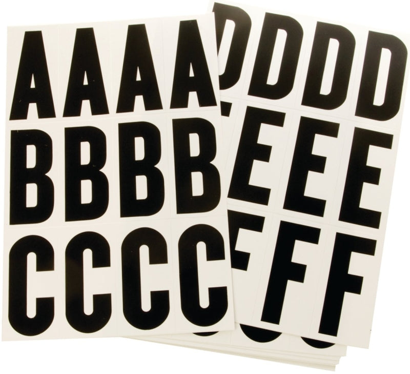 Hy-Ko MM-144-B Self-Adhesive Packaged Number and Letter Set, 3-1/4 in H Character, Black Character, White Background
