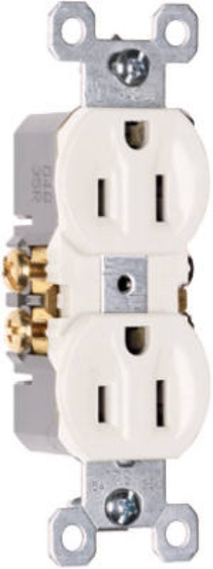 Legrand 3232WTU Duplex Receptacle, Thermoplastic, White, 2-Pole, 15 A, 125 V, Side Wiring, NEMA: 5-15R