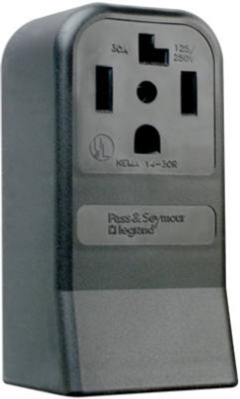 Legrand 3884CC6 Straight Blade Power Outlet Receptacle, Surface Mounting, 3-Pole, 125/250 V, 30 A, Black