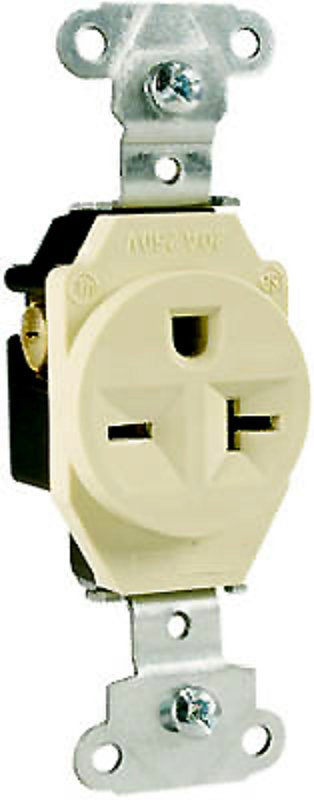 Legrand 5851ICC8 Heavy-Duty Single Receptacle, 2 -Pole, 250 VAC, 20 A, Side Wiring, NEMA: NEMA 6-20R, Ivory
