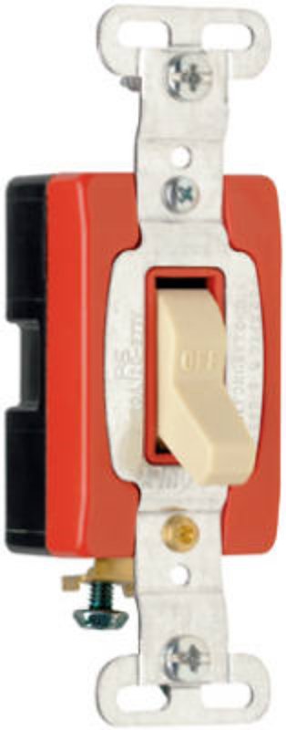 Pass & Seymour CSB20AC1ICC8 Switch, 20 A, 120/277 VAC, SPST, Back Wire, Side Wire Terminal, Ivory/Red