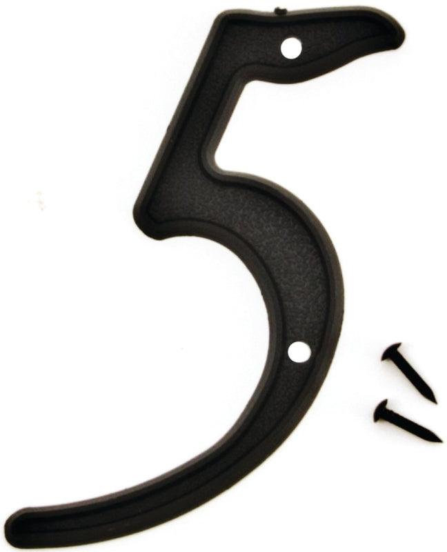Hy-Ko PN-29/5 House Number, Character: 5, 4 in H Character, Black Character, Plastic, Pack of 10