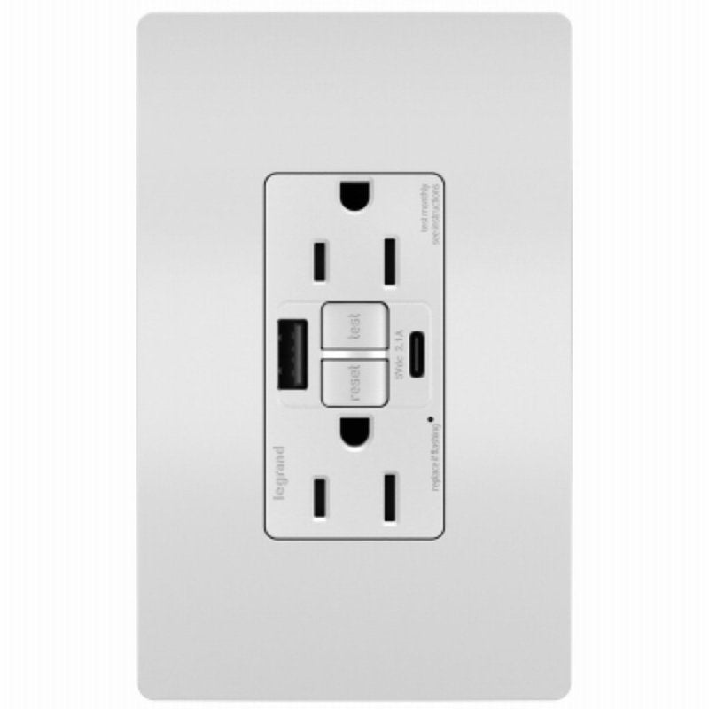 Legrand radiant Series 1597TRUSBACWC4 GFCI Outlet, 125 V, 15 A, White