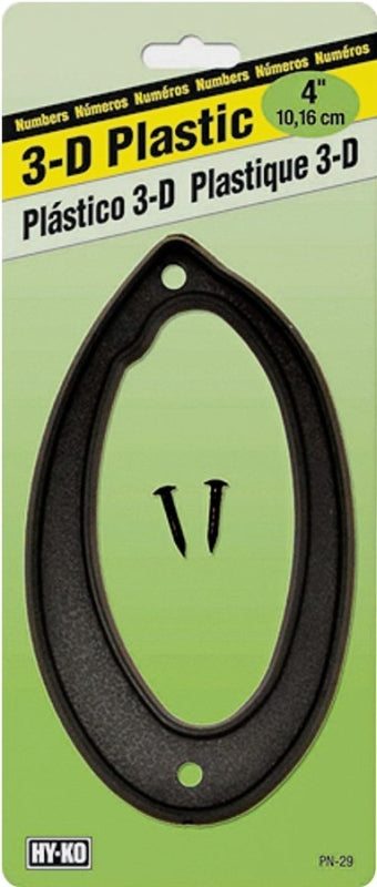 Hy-Ko PN-29 Series PN-29/0 3D House Number, Character: 0, 4 in H Character, Black Character, Plastic, Pack of 10