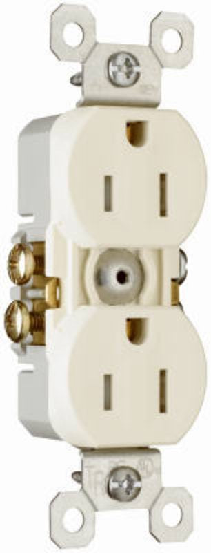 Legrand TradeMaster Series 3232TRLACP8 Duplex Receptacle, Thermoplastic, Light Almond, 2-Pole, 14 to 12 AWG Wire