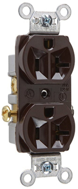 Legrand CR20 Duplex Receptacle, 2 -Pole, 20 A, 125 V, Side Wiring, NEMA: 5-20R, Brown