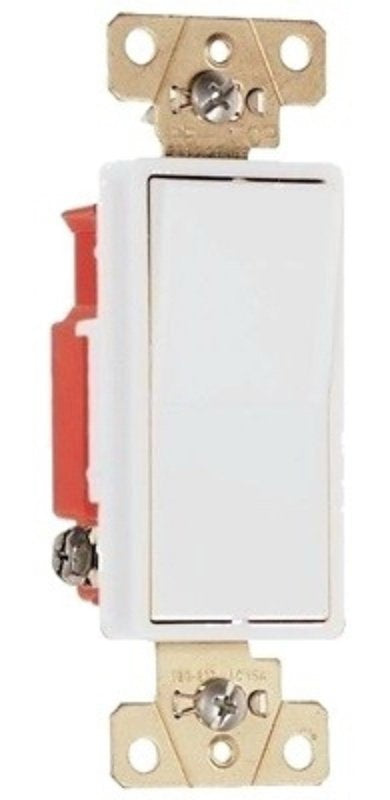 Pass & Seymour 2621WCC8 Decorator Switch, 20 A, 120/277 VAC, Back Wire, Side Wire Terminal, White
