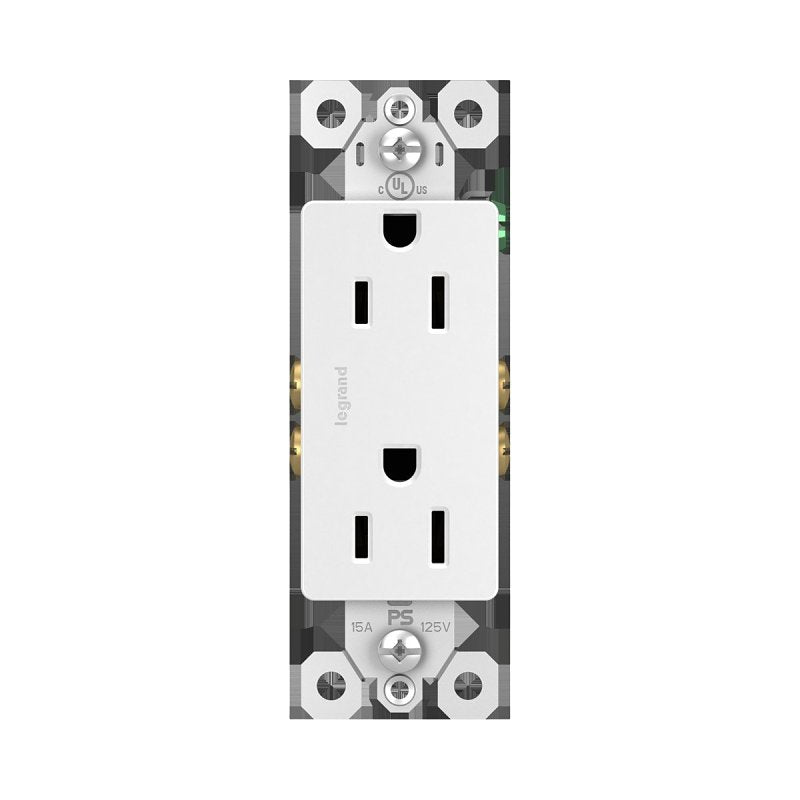 Pass & Seymour 885WCCC5WP Duplex Receptacle, Nylon/Thermoplastic, White, 2-Pole, 15 A, 125 V, NEMA: NEMA 5-15R