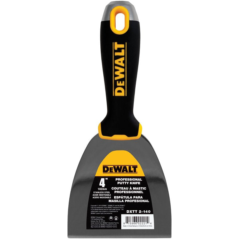 DEWALT DXTT-2-140 Putty Knife, 4 in W Blade, Stainless Steel Blade, Precision Ground Blade, Ergonomic, Soft Grip Handle, Pack of 4