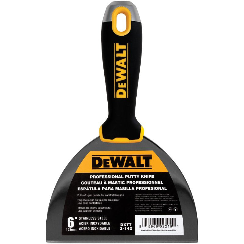 DEWALT DXTT-2-142 Putty Knife, 6 in W Blade, Stainless Steel Blade, Precision Ground Blade, Ergonomic, Soft Grip Handle, Pack of 4