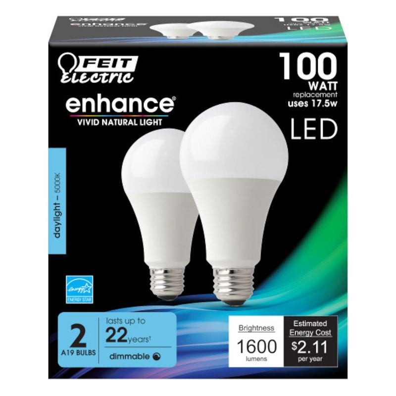 Feit Electric OM100DM/950CA/2 LED Lamp, General-Purpose, A19 Lamp, 100 W Equivalent, E26 Lamp Base, Dimmable