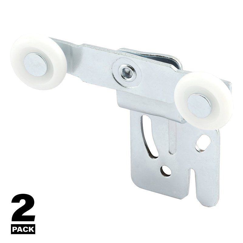 Prime-Line N 6503 Roller Assembly, 7/8 in Dia Roller, 1/4 in W Roller, Nylon, Silver, 2-Roller, 60 lb, Side Mounting