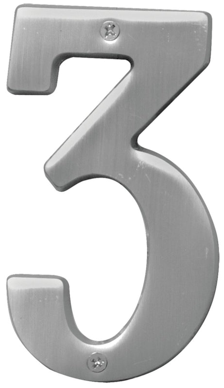 Hy-Ko BR-51SN, Prestige Series BR-51SN/3 House Number, Character: 3, 5 in H Character, Solid Brass, Pack of 3