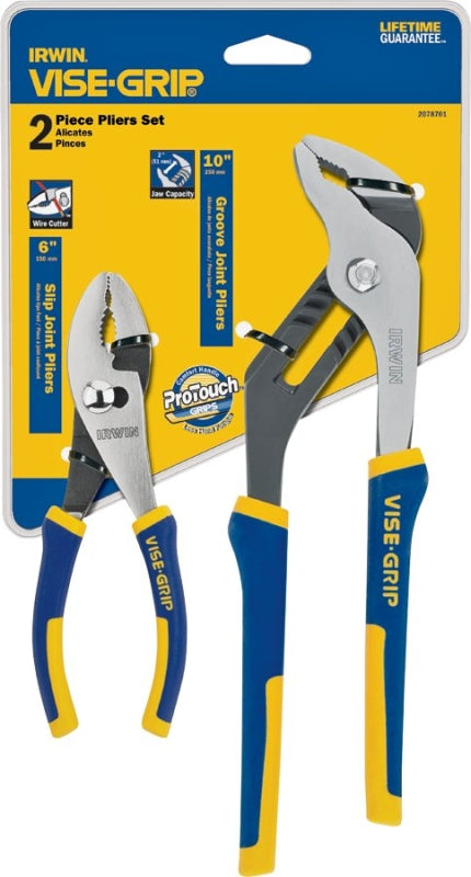 Irwin 2078701 Plier Set, Includes: (1) 6 in Slip Joint Pliers and (1) 10 in Groove Joint Pliers, Nickel Chromium Steel