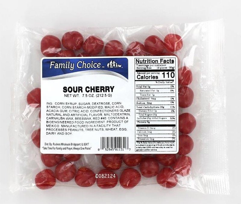 Family Choice 1131 Sour Candy, Cherry, 8 oz, Pack of 12