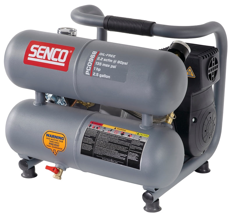 Senco PC0968 Air Compressor, Electric, 2.5 gal Tank, 1 hp, 115 V, 135 psi Pressure, 2.2 scfm Air