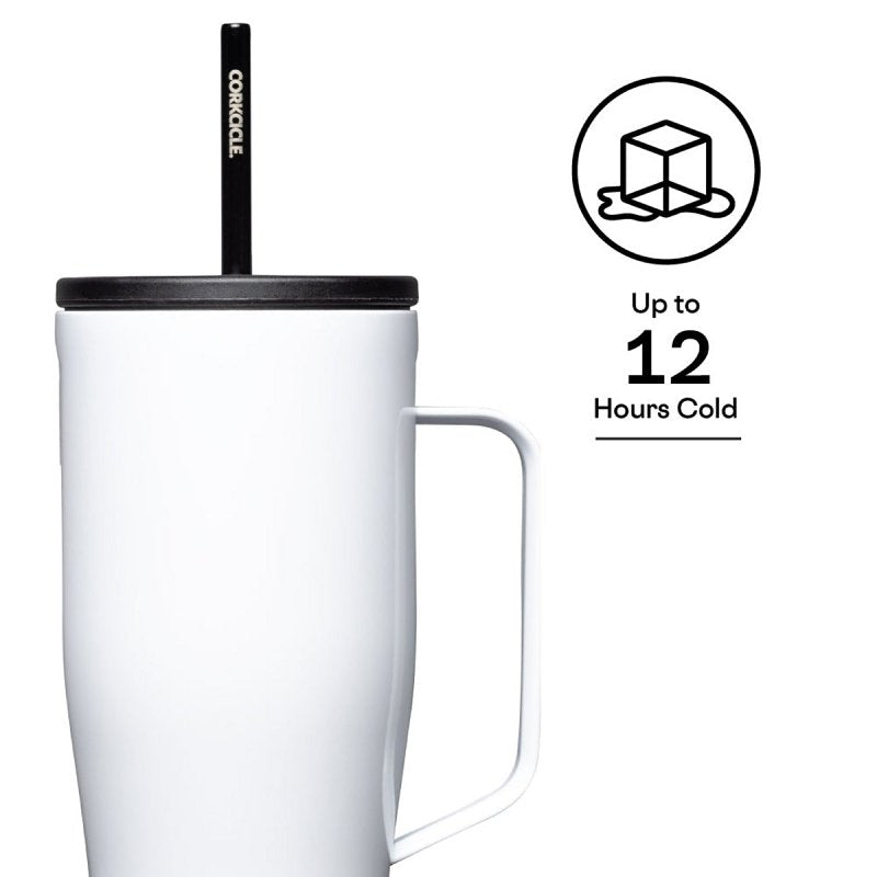 Corkcicle Go Cup XL Series 2830GW Tumbler, 30 oz, Stainless Steel, Gloss White, Insulated