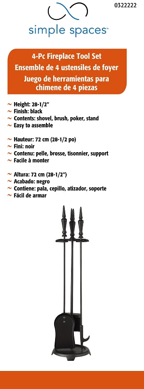 Simple Spaces T40100BK-C3L Tool Set with Stand, Steel, Black, Black Powder-Coated, 4-Piece