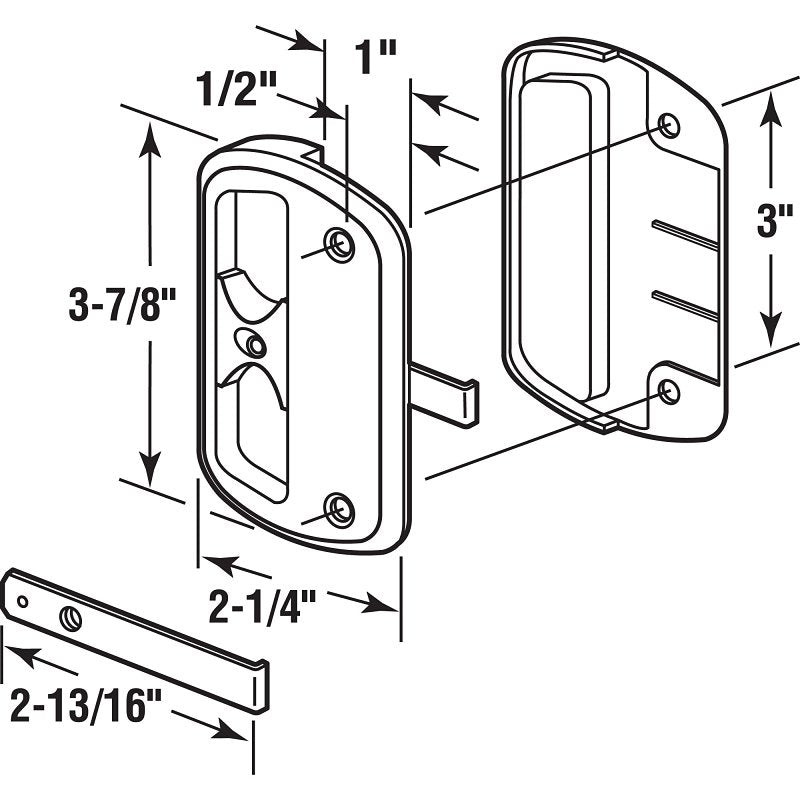 Prime-Line A 186 Door Latch and Pull, 1/2 in, Mounting Hole Center to Center: 3 in, Plastic/Steel, Black
