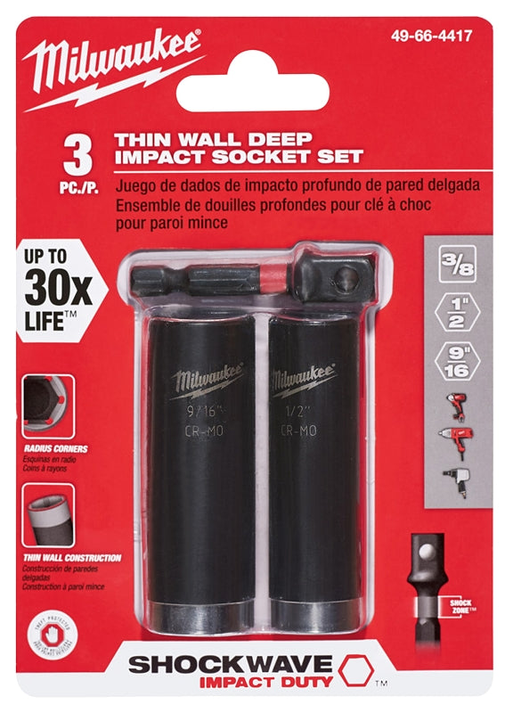 Milwaukee SHOCKWAVE Impact Duty 49-66-4417 Deep Well Socket Set, Steel, Black Oxide