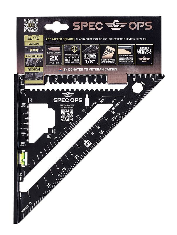 Spec Ops SPEC-SQ-RAF7-E Rafter Square with Vial, 1/16 in Graduation