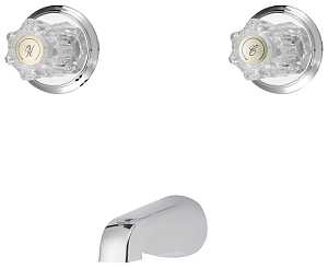 Boston Harbor GU-TQOB015CP Tub Faucet, 2-Handle, Round Handle, Metal/Plastic, Wall, Plastic Tub Spout