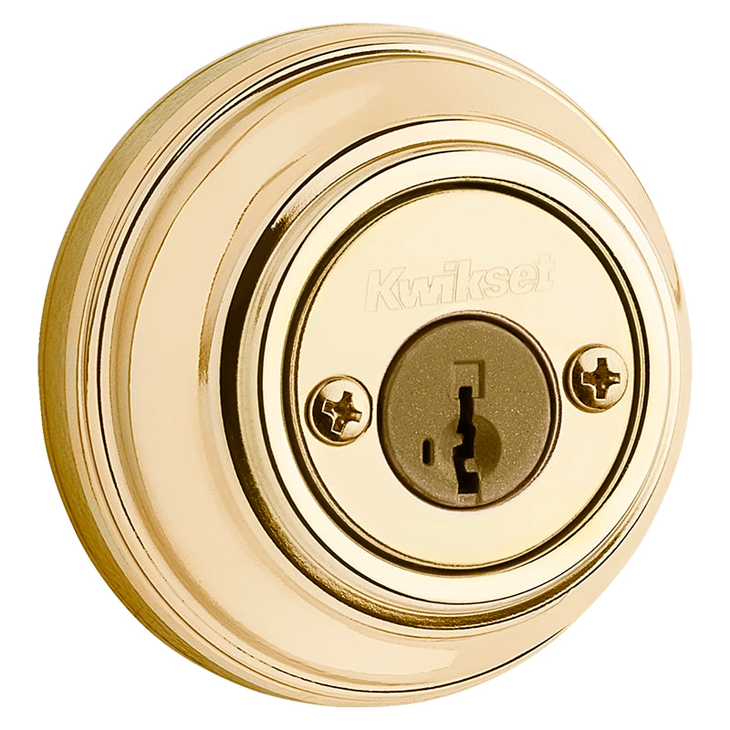 Kwikset 99850-071 Deadbolt, Traditional, 1 Grade, Metal, Polished Brass, 2-3/8, 2-3/4 in Backset, KW1, K4 Keyway