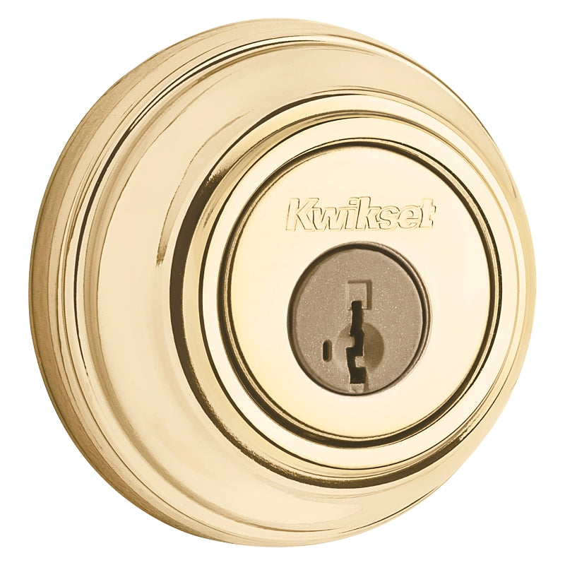 Kwikset 99850-071 Deadbolt, 1 Grade, Metal, Polished Brass, 2-3/8 to 2-3/4 in Backset, KW1, K4 Keyway