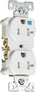 Eaton Wiring Devices TWRBR20W-BXSP Duplex Receptacle, Nylon, White, 2-Pole, 20 A, 125 V, Back, Side Wiring