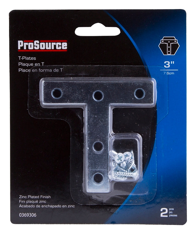 ProSource TP-Z03-C2PS T-Plate, 3 in L, 3 in W, 2 mm Thick, Steel, Zinc