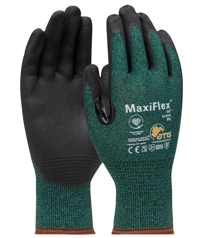 Boss MaxiFlex Cut 34-8743T/M Seamless Knit Coated Gloves, M, Reinforced Thumb, Knit Wrist Cuff, Nitrile Coating, Green