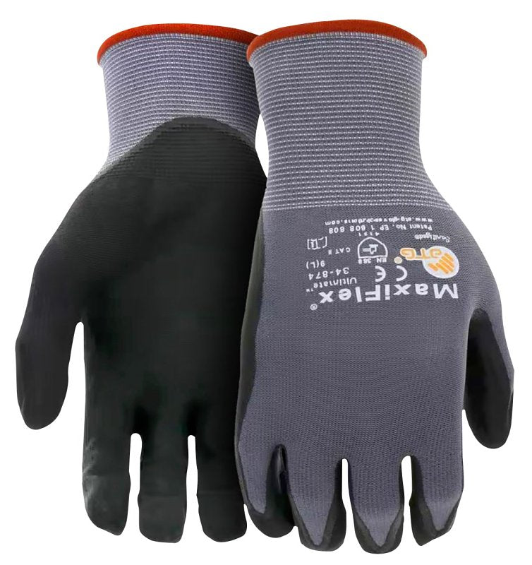 Boss MaxiFlex Cut 34-8743T/XL Seamless Knit Coated Gloves, XL, Reinforced Thumb, Knit Wrist Cuff, Nitrile Coating, Green