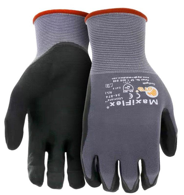 Boss MaxiFlex Ultimate 34-874T/XL Seamless Knit Coated Gloves, Unisex, XL, 8.7 in L, Knit Wrist Cuff, Nitrile Coating