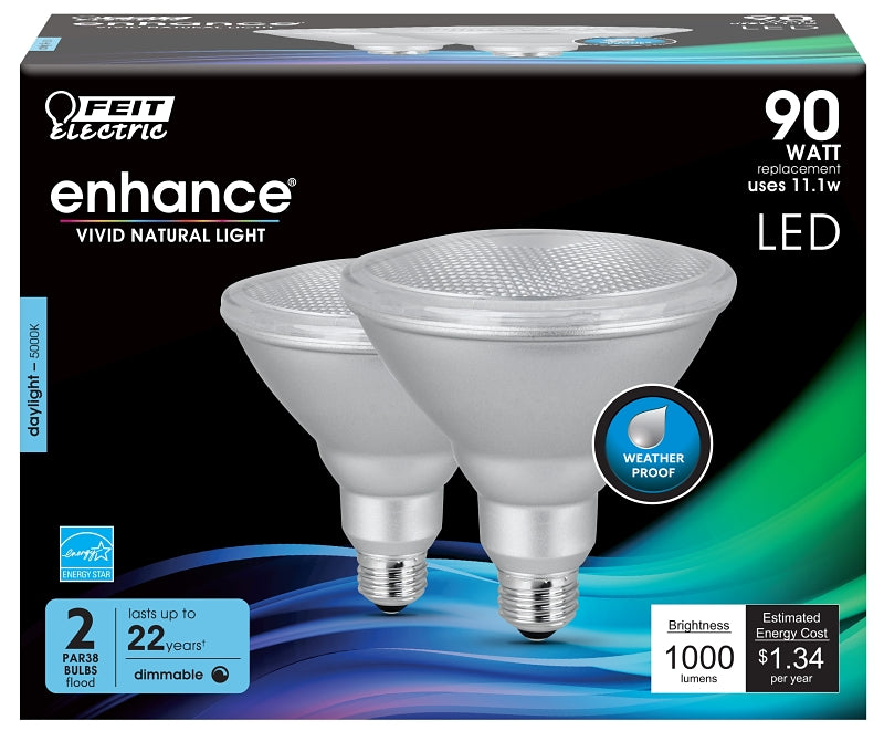 Feit Electric PAR38DM/950CA/2 LED Lamp, Flood/Spotlight, PAR38 Lamp, 90 W Equivalent, E26 Lamp Base, Dimmable, Silver