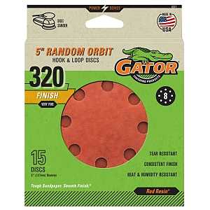 Gator 4377 Sanding Disc, 5 in Dia, 320 Grit, Very Fine, Aluminum Oxide Abrasive, Fiber Backing, 15/PK