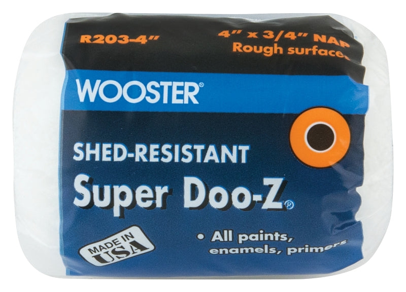 Wooster SUPER DOO-Z R203-4 Roller Cover, 3/4 in Thick Nap, 4 in L, Fabric Cover, White, Pack of 24
