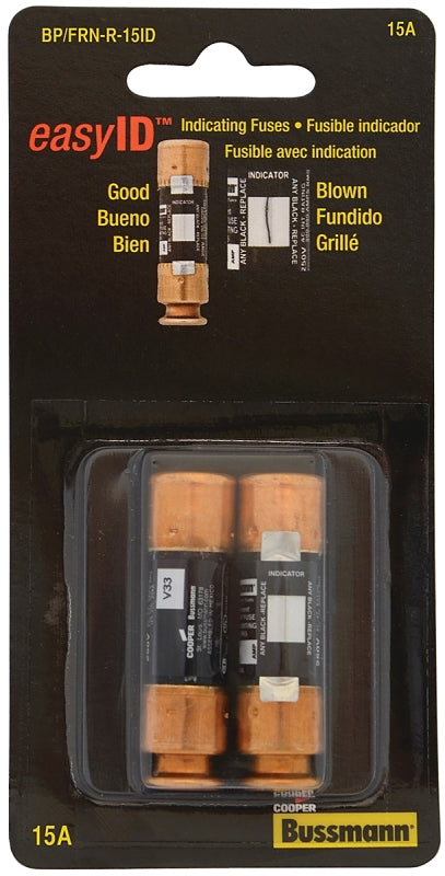 Bussmann FRN-R Series BP/FRN-R-15ID Fuse, 15 A, 250 VAC, 125 VDC, 20, 200 kA Interrupt, RK5, Cartridge, Time Delay Fuse