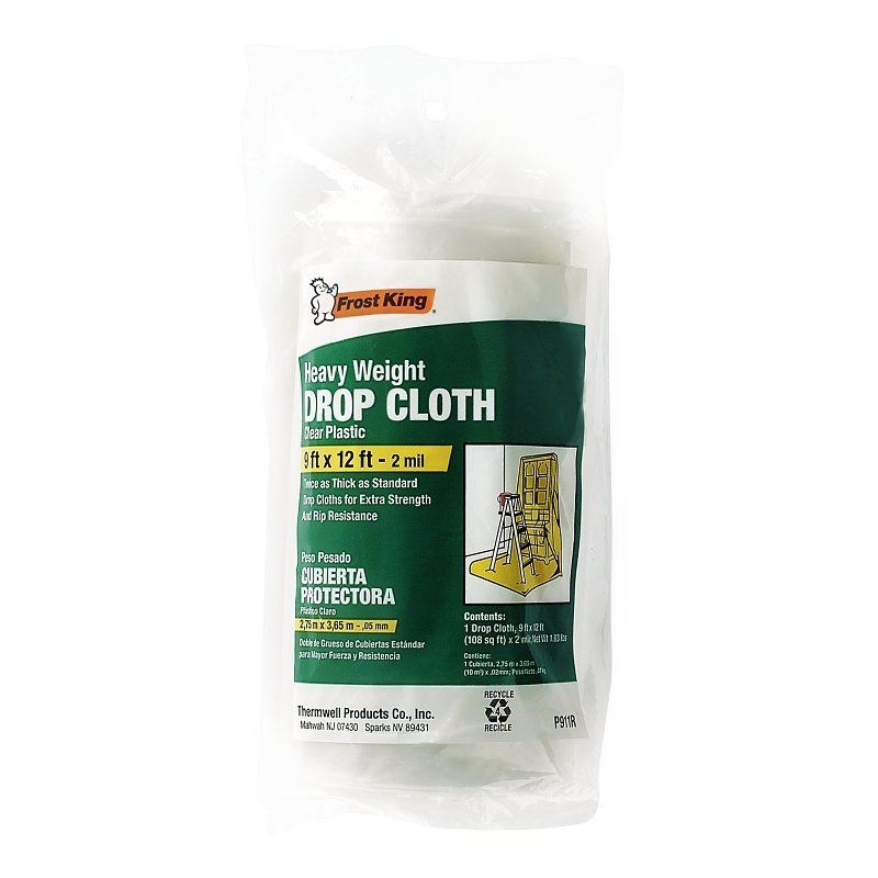 Frost King P911R Drop Cloth, 12 ft L, 9 ft W, 2 mil Thick, Plastic, Clear