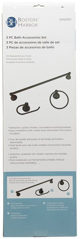 Boston Harbor 5003ORB Bath Hardware Set, Steel/Stainless Steel/Zinc, Oil-Rubbed Bronze, 3 -Piece, For: Bathroom