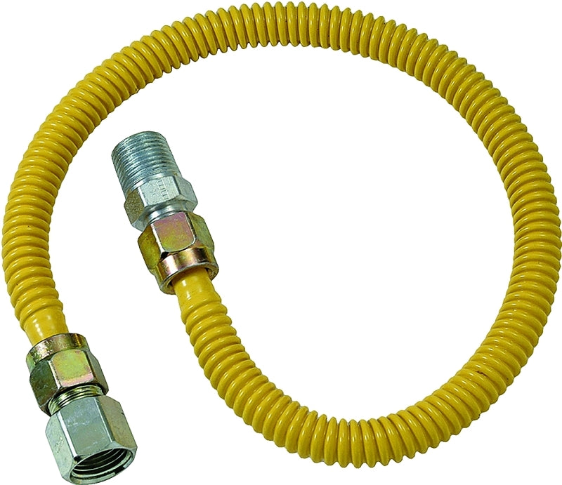 BrassCraft ProCoat Series CSSD54-18 Gas Connector, 1/2 in, MIP x FIP, Stainless Steel, Polymer-Coated, 18 in L