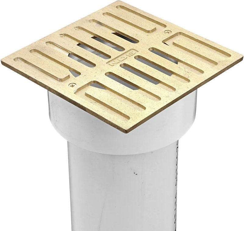 NDS 913B Grate with Collar, 4-3/4 in L, 4-3/4 in W, Square, 3/8 in Grate Opening, Brass/PVC, Satin Brass, ADA Compliant