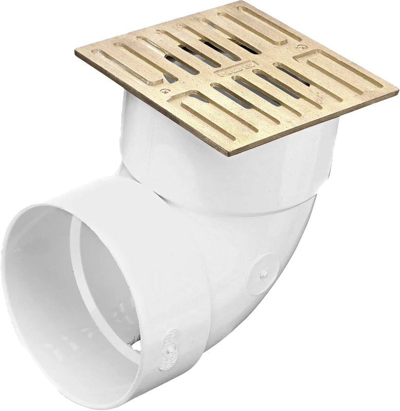 NDS 913B Grate with Collar, 4-3/4 in L, 4-3/4 in W, Square, 3/8 in Grate Opening, Brass/PVC, Satin Brass, ADA Compliant