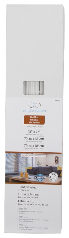 Simple Spaces FWMB-28 Blind, 72 in L, 31 in W, Faux Wood, White, Pack of 2