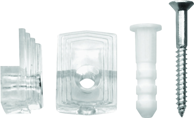 OOK 50225 Mirror Clip Set, 1/4 in L Dimensions, 20 lb, Plastic, Clear, Wall, 10/PK